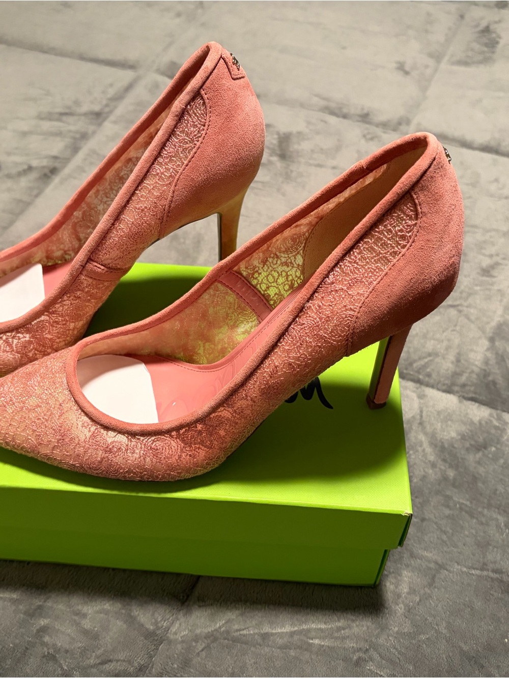 Sam Edelman Coral Pink Lace Pointed-Toe Stiletto Heels. Size 11